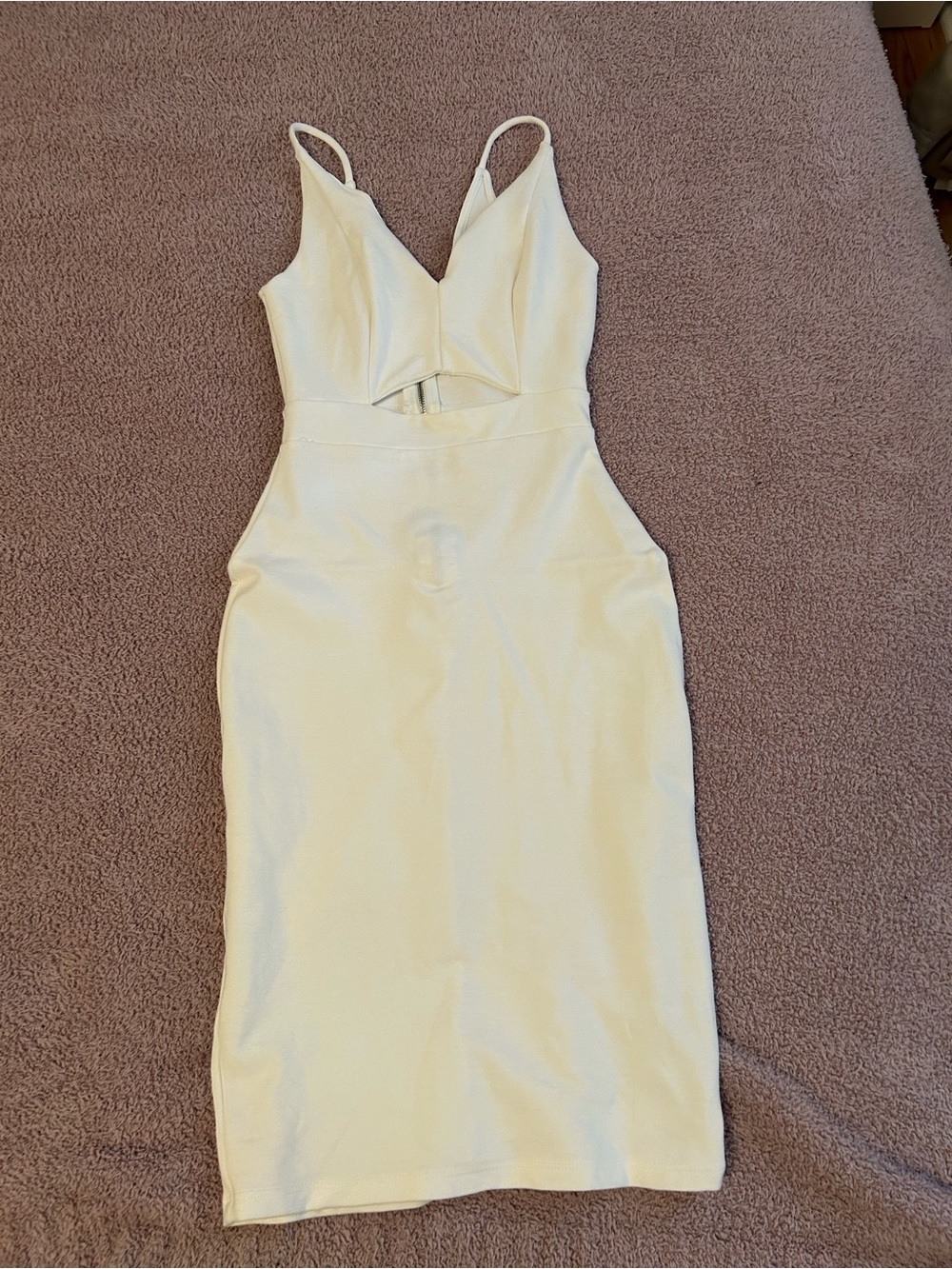 Women's Cream Bodycon Midi Dress with V-Neck and Cut Out